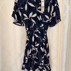 Banana Republic Navy and White Leaf Print Mini Dress